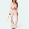 Fashion Women's Casual Sports Two-Piece Set Zipper Hoodie Top and Long Pants Knitting Set for Women