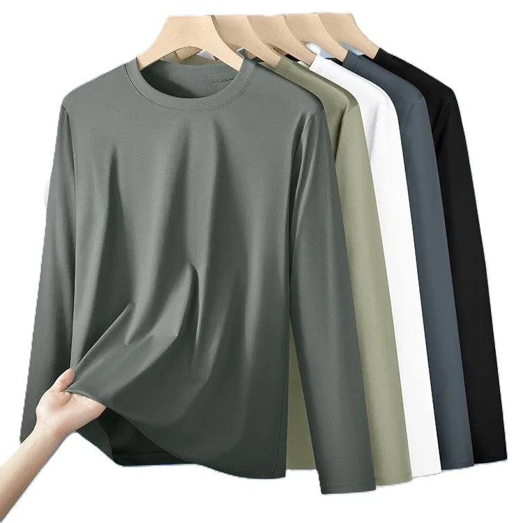 OEM Custom Logo Embroidery 200g Liquid Ammonia Cotton T-Shirt 2025 New Autumn Winter High End Base Layer Long Sleeve T-Shirt