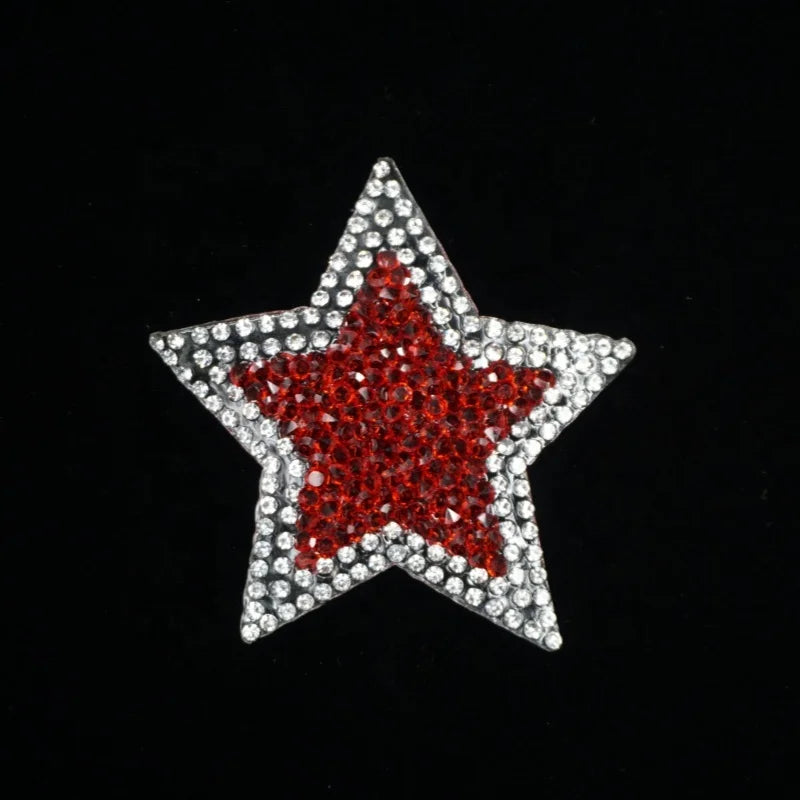 Super Bling Red Star Patch With Adhesive Rhinestone Decals stars Custom Hotfix Rhinestone Patches for Clothing