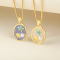 QIKU Enamel Ocean Theme Necklace | Vintage Gold Plated Starfish & Seashell Pearl Pendant Jewelry for GIrlfriend Jewelry Gift