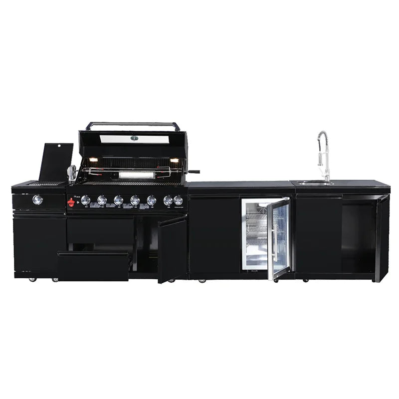Modern Premium Outdoor Kitchen Island Cabinet Stainless Steel BBQ Grills Factory Direct-Features Functional Sink Fridge Storage