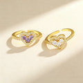 QIKU Wholesale Romantic Heart Shape Women Ring Luxury Crystal Opening Adjustable Copper Zircon Wedding Jewelry Accessories