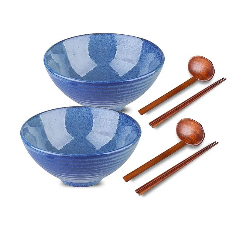 Reactive Glaze 45 Ounce Japanese Udon Noodle Bowl Large Ceramic Ramen Bowl for Soup Soba Pho