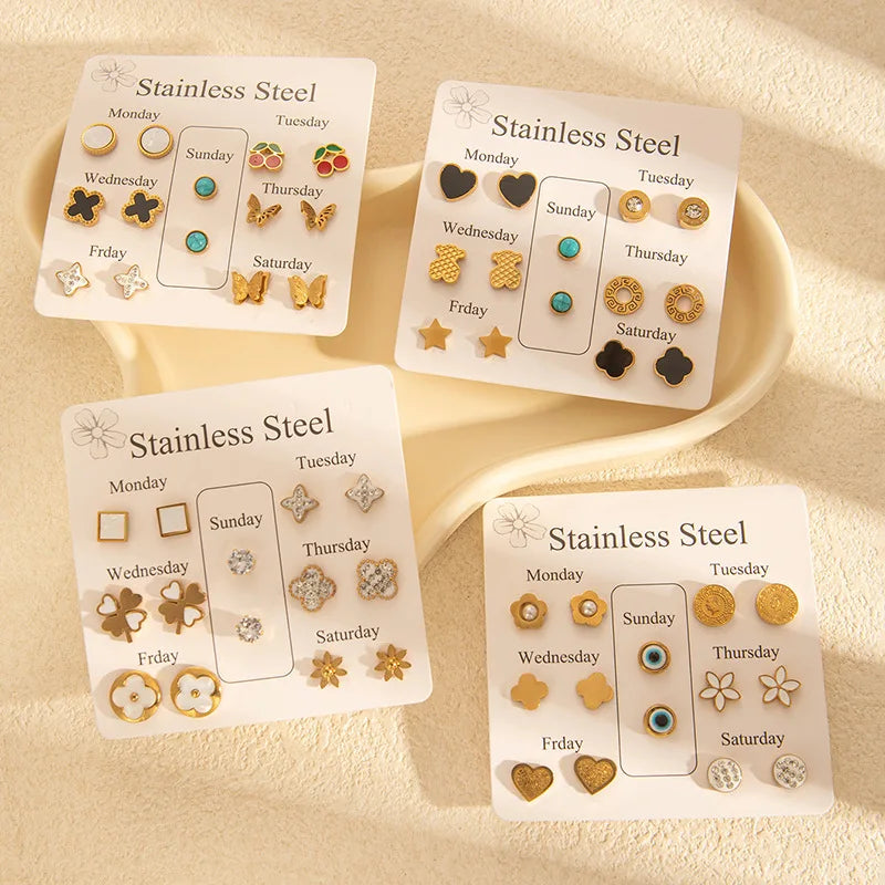 Oriole Women's Trendy Stud Earrings Niche Design Flower Butterfly Fashion Star Joker Gold Plated Stainless Steel Stud Earrings