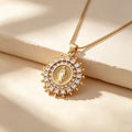 QIKU Wholesale Religious Double Crystal Round Bead Pendant Necklace Gold Color Virgin Mary Cubic Zircon Neck Chain Jewelry Gift