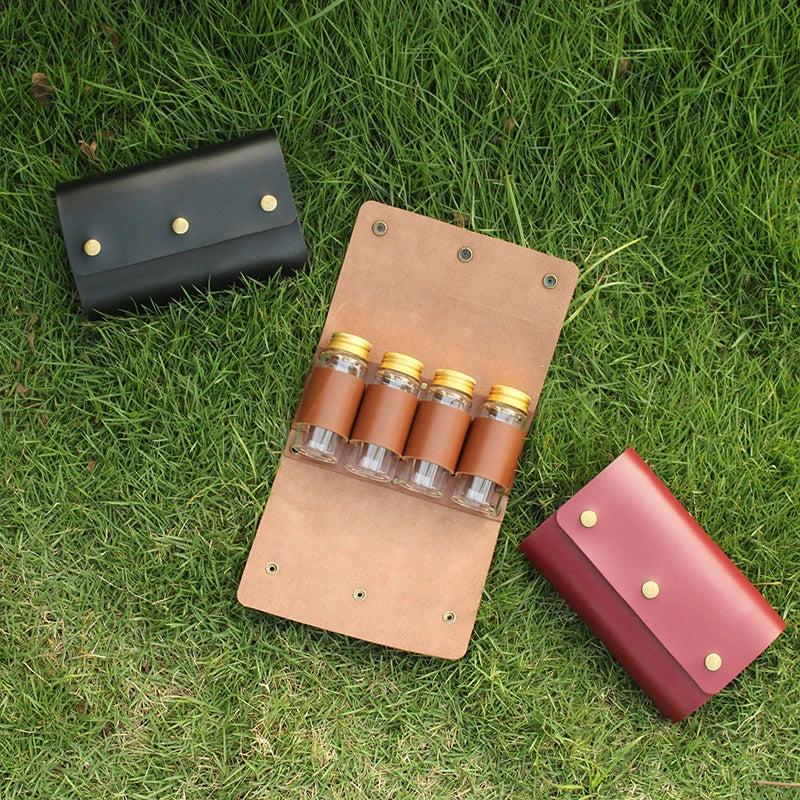 Sturdy Waterproof Four-Slot Foldable PU Leather Seasoning Organizer Portable Outdoor Spice Storage Bag for Camping & Picnics BBQ