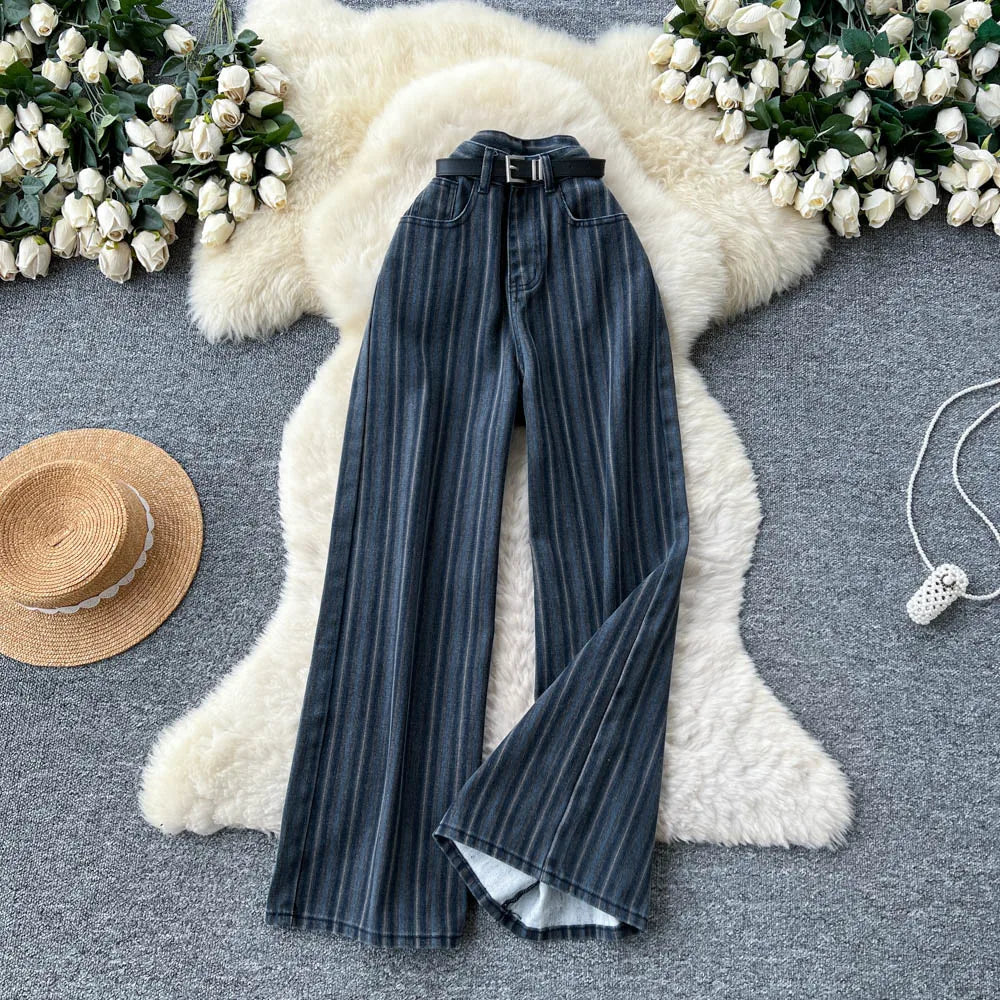 Autumn Sashes Vintage Long Jeans Women Patchwork High Waist Denim Pants Girls Outdoor Pants Wholesale
