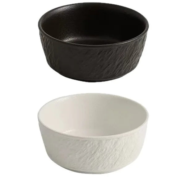 Ceramic Porcelain Bowls Black White Matte Rock Grain Pattern Durable BPA Free Eco Friendly Minimalist Design Dishwasher Safe MegaBDM