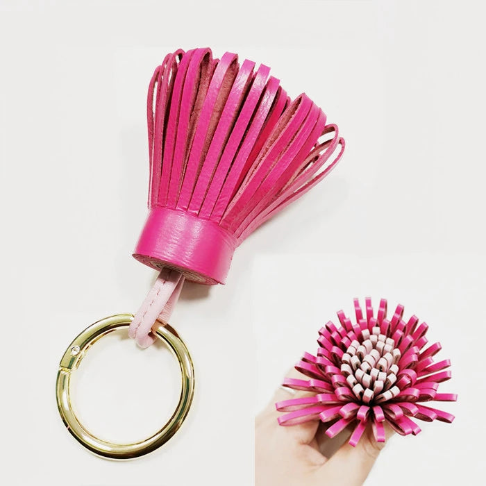 Bag Accessories Keychain Colorful Bag Charm Pendant Tassel Keyring Custom Lambskin Leather Tassel