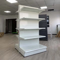 Factory Custom White Gondola Shelving with H-Hole Detachable Column Brand New Heavy-Duty Double-Sided Supermarket Display Rack