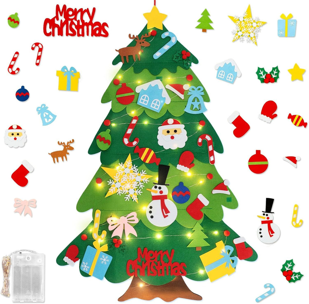 Montessori Felt Christmas Tree with 32 Ornaments Indoor Xmas Decorations Party Supplies Gifts Toys for Toddlers MegaBDM