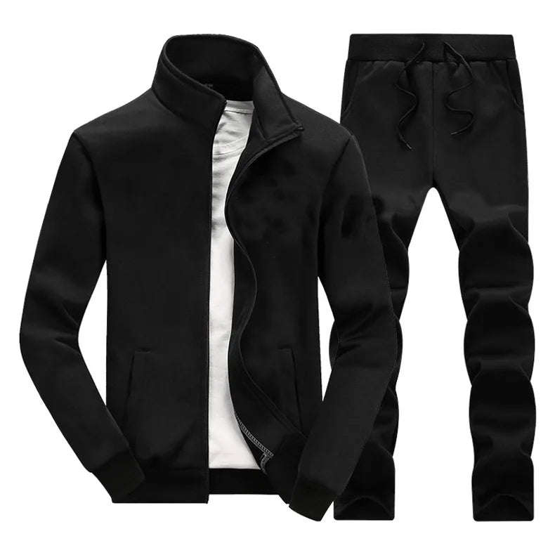 Bangladesh China Factory Price Custom Logo Embroidery Autumn/Winter Men's Casual Loose Solid Color Jacket Pants Two-Piece Set