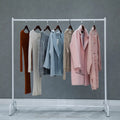 White Stainless Steel Modern Clothes Suits Wedding Dresses Formal Gowns Display Rack with Movable Wheel Rail Carton Packed