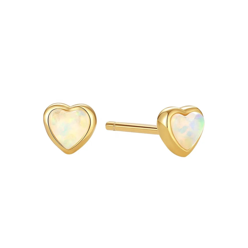 Nagosa love Women Gift 14k 18k Gold Vermeil 925 Sterling Silver Bezel Set Heart Opal Mini Stud Earrings Daily Jewelry