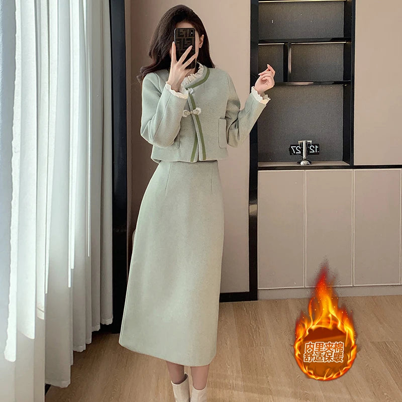 Winter Women's Elegant Sets Top And High Waist Skirts Set Ropa Wholesale