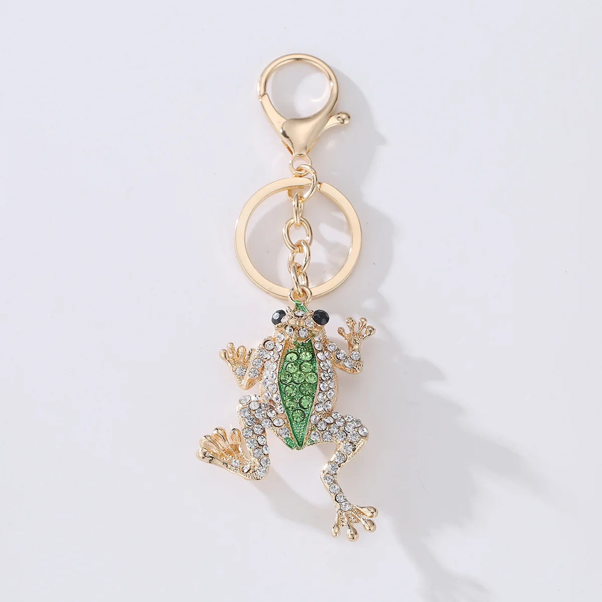 Golden Plated Carton Metal Rhinestone Animal Crystal Pendant Jewelry Frog Key Chain Keychain With Key Ring MegaBDM