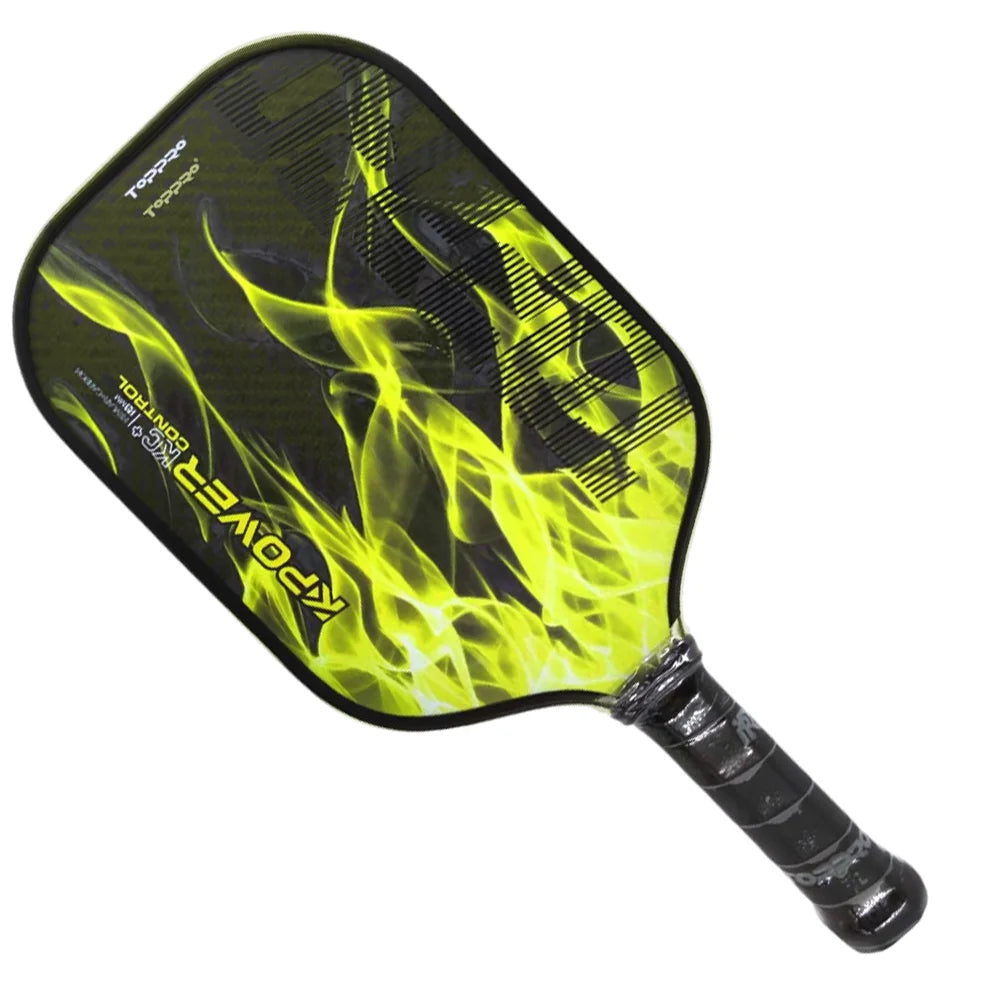 TOPPRO T7013 K-POWER CONTROL Pickleball Squash Ball Paddle Set Full Carbon Molded Premium PU Grip Yellow-Carbon Face 14mm