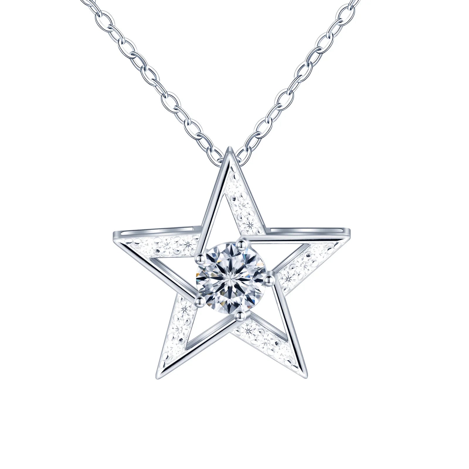 Moissanite Pendant S925 Sterling Silver Chain Hollow Women Star GRA VVS Diamond Charm Necklace