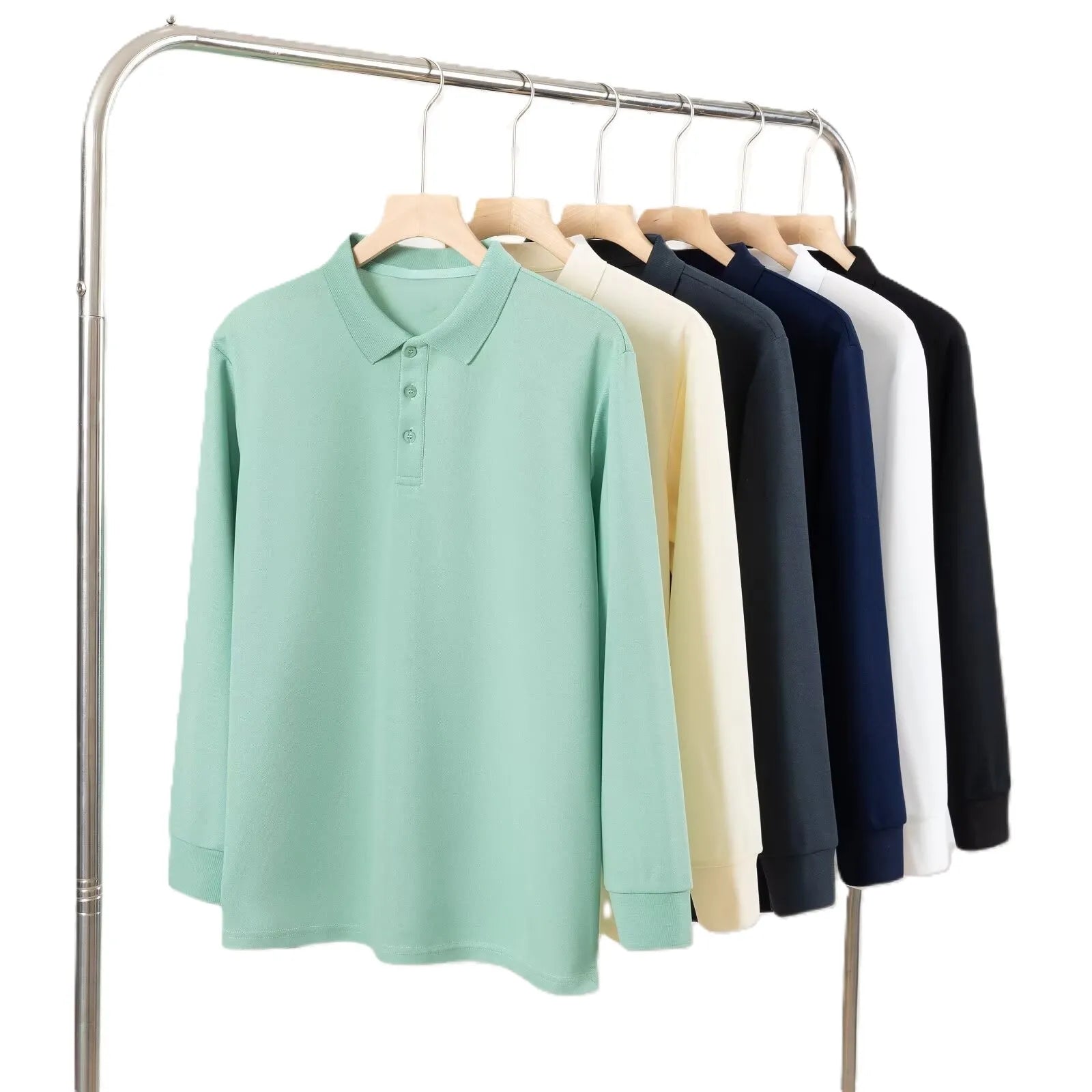OEM Factory Mens Everyday Business Casual Polo Shirt Spring Autumn Long Sleeve T Shirt Simple Lapel Base Layer Loose Fit Polo