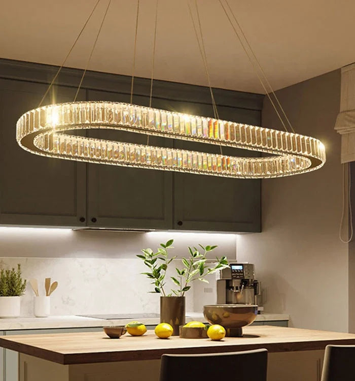 Customized Modern Simple Atmosphere Restaurant Living Room LED Oval Pendant Light for Bar Luxury Crystal Chandelier