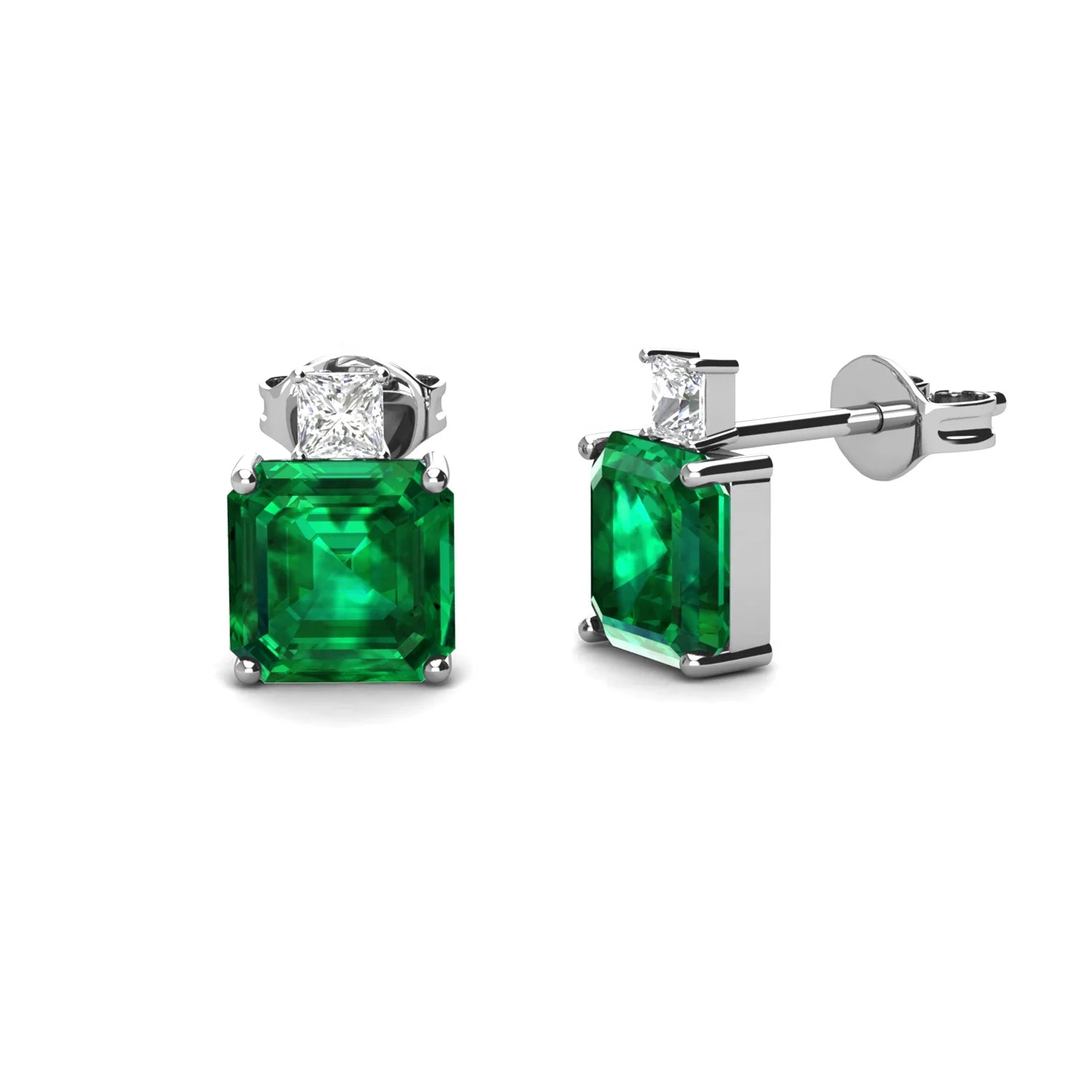 Joyas De Mujer 2022 Aretes De Plata 925  Lab Grown 3 Carat Green Emerald square Stud Earrings for Women Destiny Jewellery