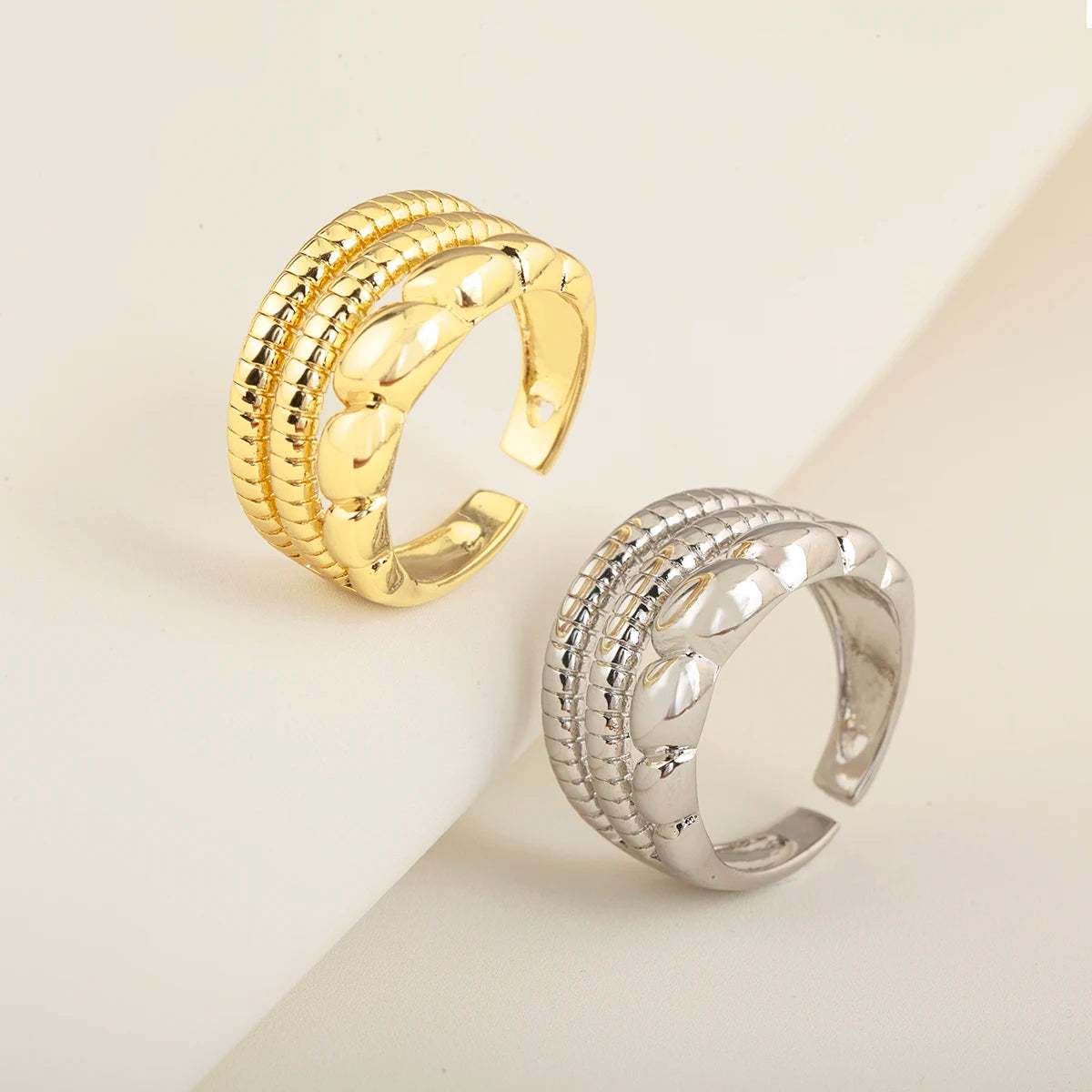 QIKU Fashion Jewelry Irregular Gold/Silver Plating Ring Copper Open Adjustable Ring for Women Simple Jewelry