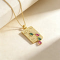 QIKU Creative Design Green/Purple Rhinestone Rectangle Pendant Women Necklace Gold Color Clavicle Jewelry Wholesale Dropshipping