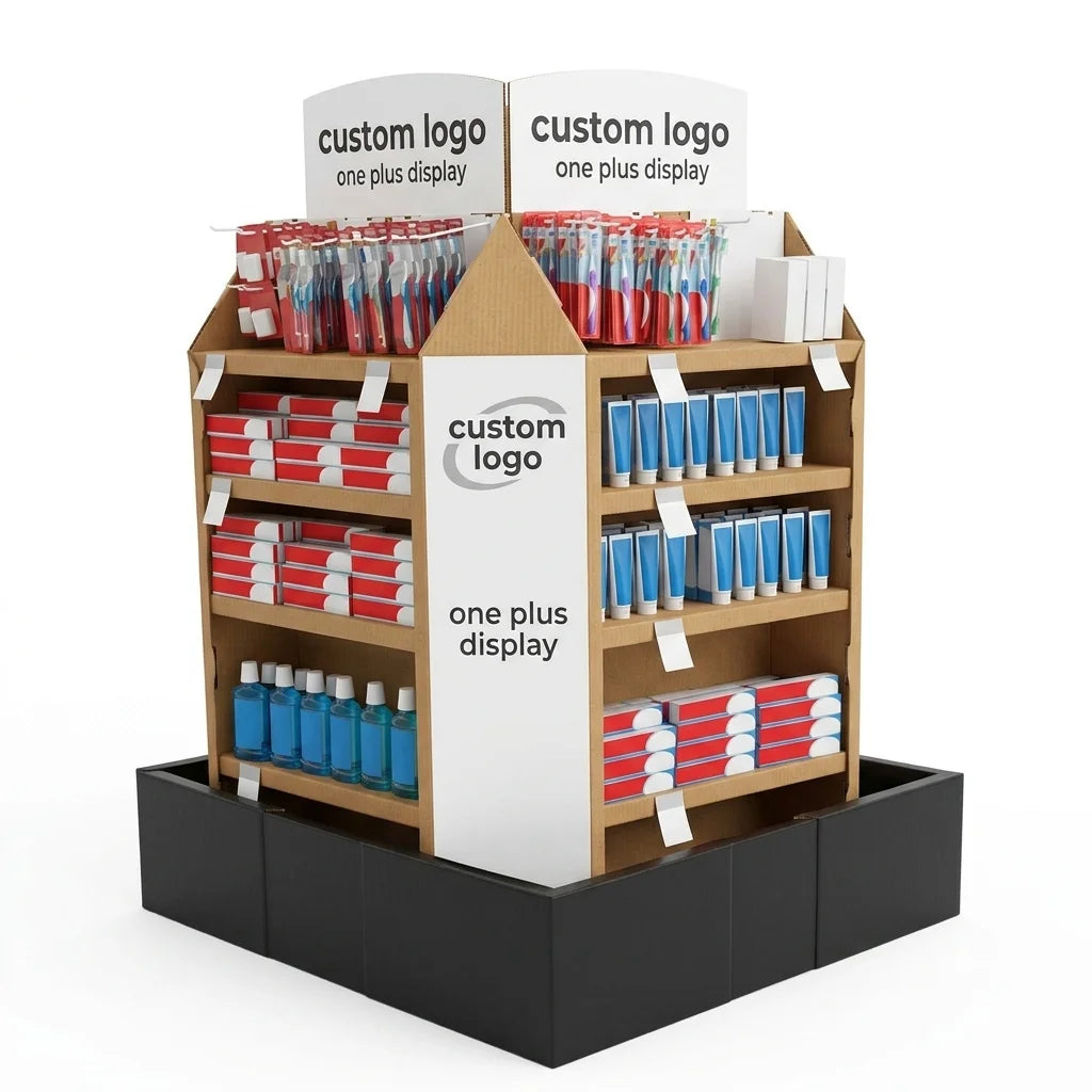 Customizable Foldable Eco-friendly Cardboard Pallet 3-Shelf Freestanding Display Stand for Promotional Advertising Display MegaBDM