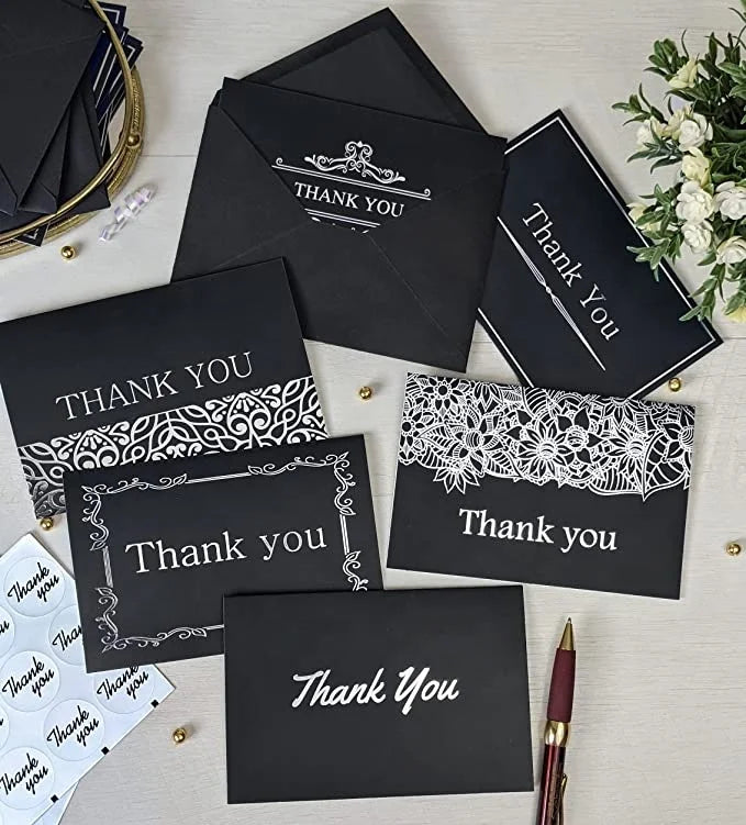 Custom Printed Matte Black Luxury Thank You Cards Gold Foil Stamping Thank You Card