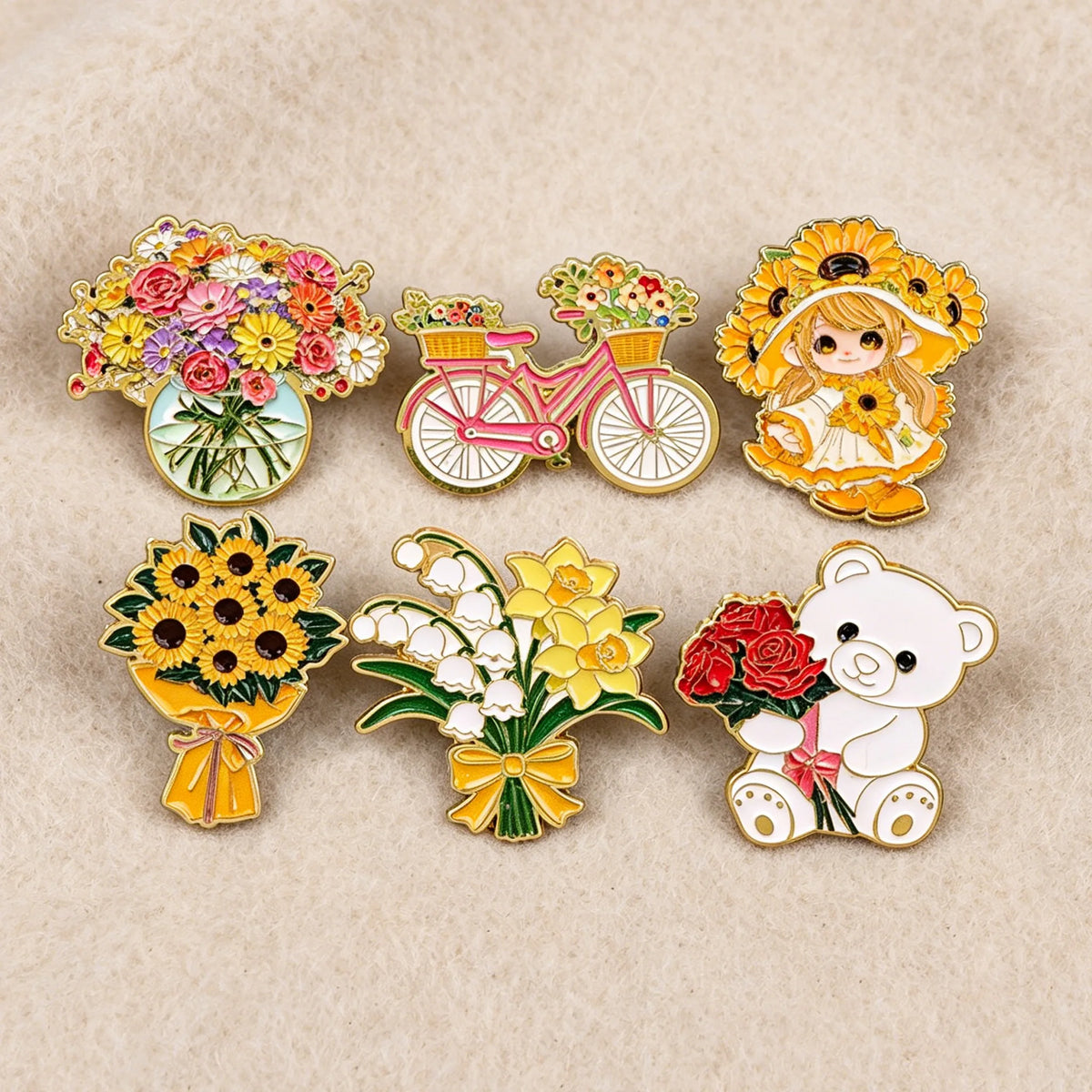 Cute Bouquet Girl Plated Metal Enamel Pins for Brooch for Backpacks Clothes Badges Jewelry Accessories Gifts MegaBDM