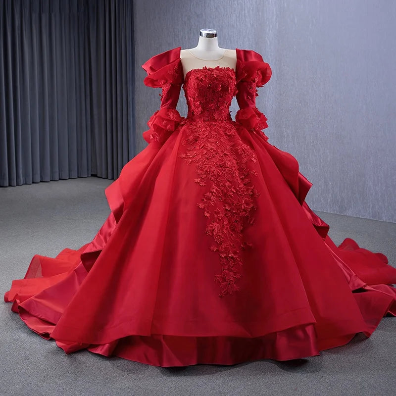 Jancember 231122 Vintage Red Long Sleeve Formal Party Women's Evening Gowns Dresses