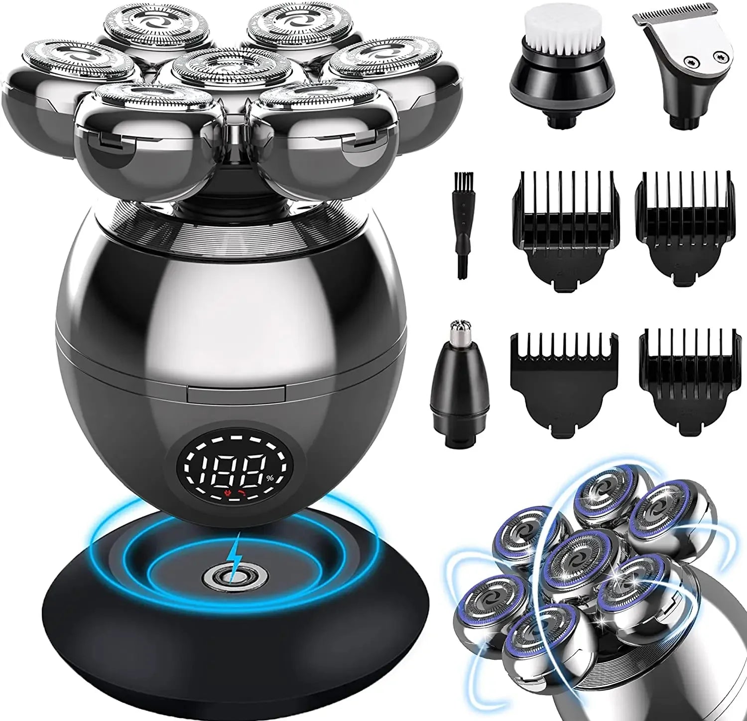 Tinsol 7D Floating Cutter Electric Shaver Head Base Charging Portable Men Beard Trimmer Clipper Skull Shaver Waterproof Shaving