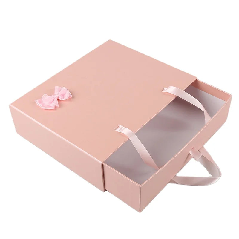 Hot Sale Drawer Type Storage Cardboard Box High Quality Luxury Jewelry Ribbon Bow Gift Box With Handle