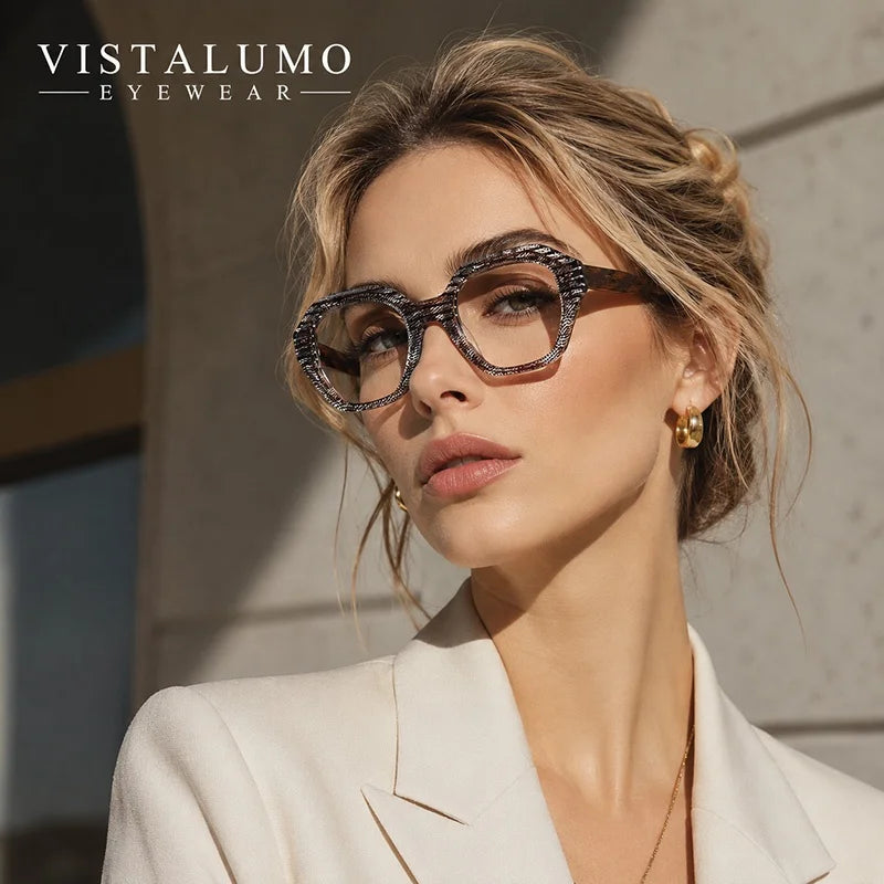 Acetate Spectacle Frames Women Hexagonal Oversized Cat Eye Mesh Dot Laminate Handmade Spring Hinge OEM ODM Custom Wholesale 2026 MegaBDM
