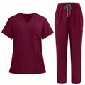 Scrubs for Women Set Short Sleeve Two Piece Medical Scrub Shirts and Jogger Pants Solid Color Summer Workwear Working Uniform