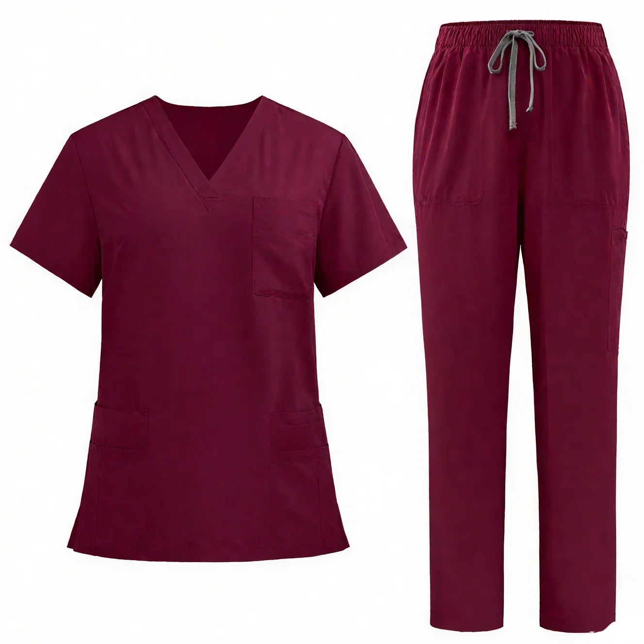 Scrubs for Women Set Short Sleeve Two Piece Medical Scrub Shirts and Jogger Pants Solid Color Summer Workwear Working Uniform