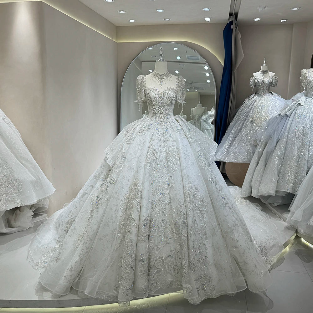Jancember DW0048 Fashion Short Sleeve Tassel Sequin Beaded Ball Gown Wedding Dresses MegaBDM