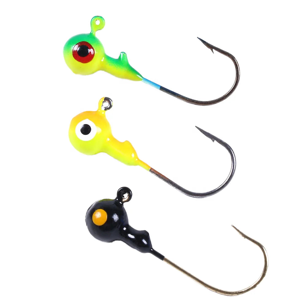 Wholesale 3.2cm 3.5g Round Ball Lead Head Jig Hooks 5pcs/Bag Printed Metal Fishing Lures Artificial Hard Bait for Fishing MegaBDM