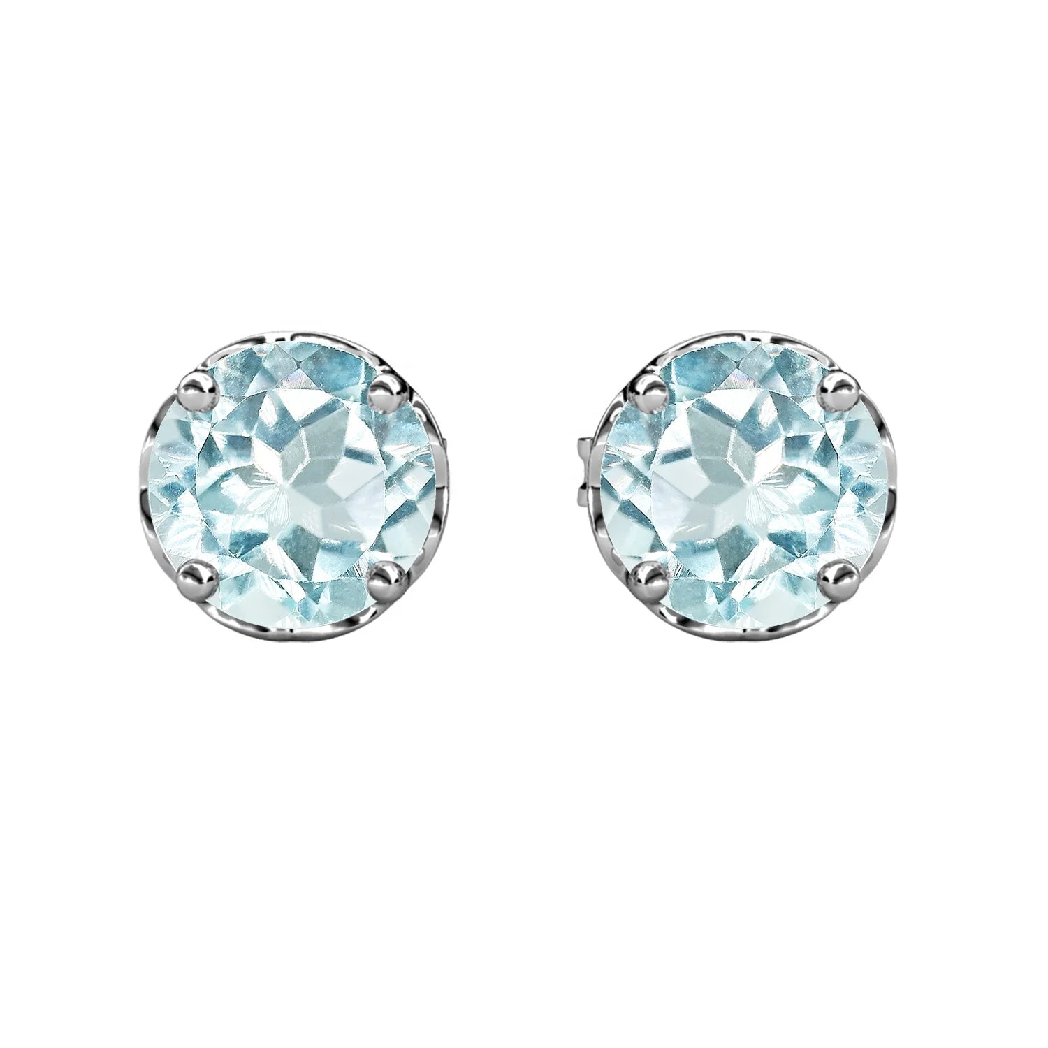 2022 New Natural Gem Stone Blue Topaz Jewelry 925 Sterling Silver Tiny Solitaire Stud Earrings for Women Destiny Jewellery