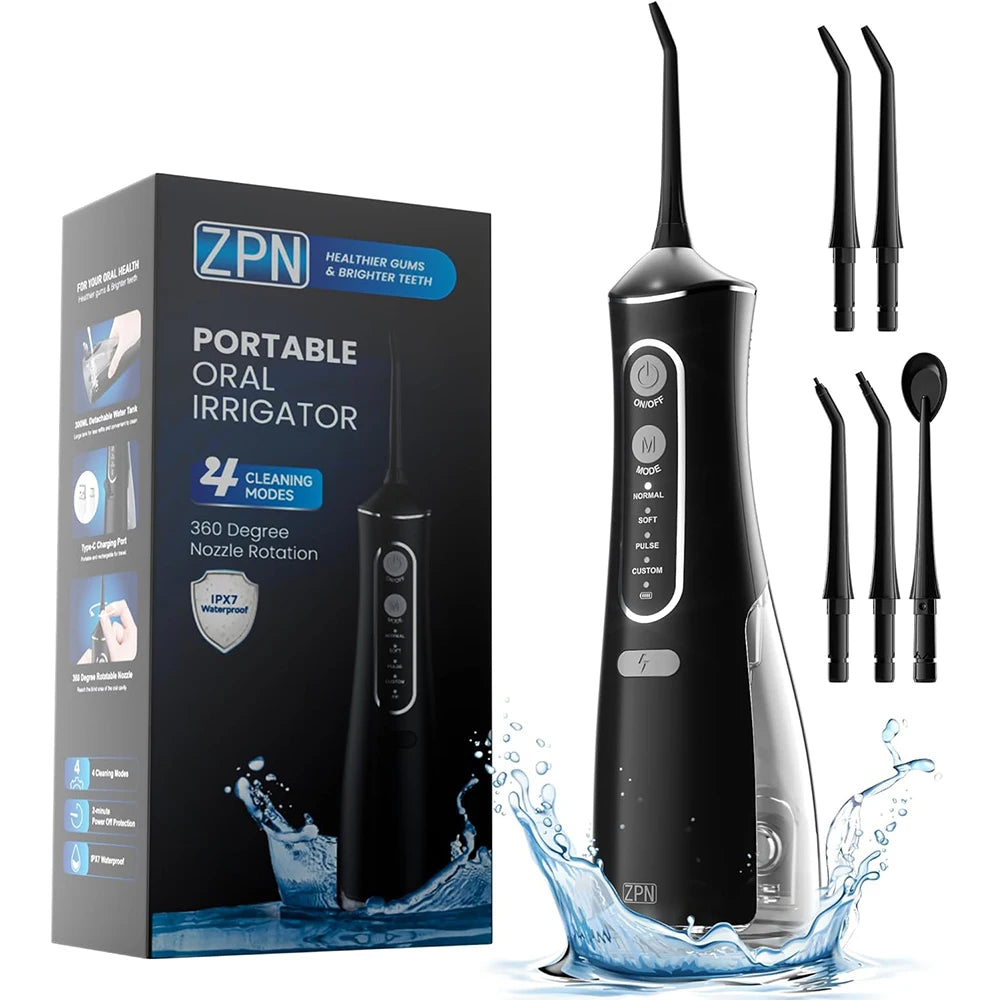 Portable Household Oral Irrigator Rechargeable Water Flosser with 4 Modes And 5 Nozzles for Deep Cleaning Dental Care