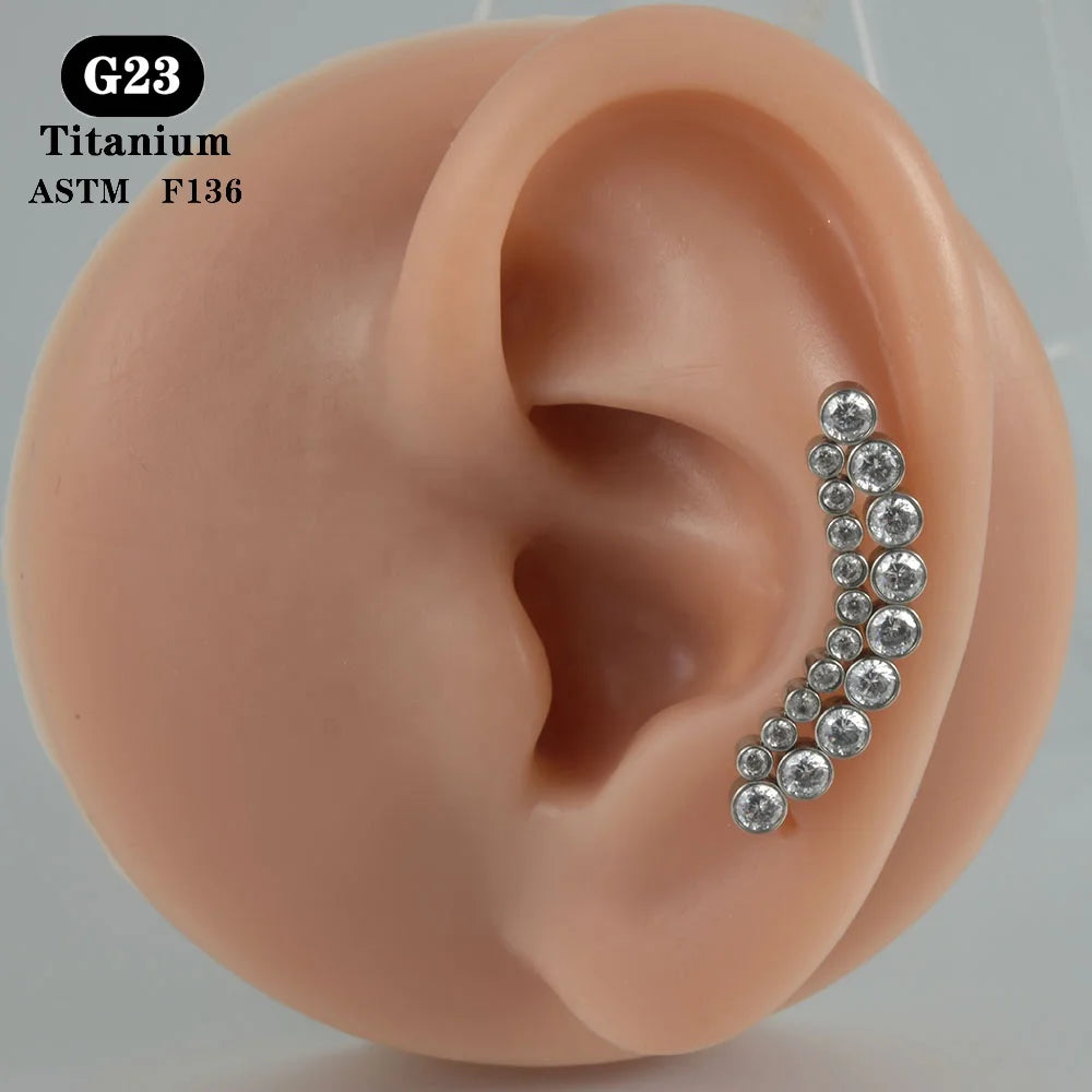 ASTM F136 Titanium Zircon Curved Ear Cartilage Tragus Flat Back Earring Internal Threaded Labret Piercing Jewelry for Weddings