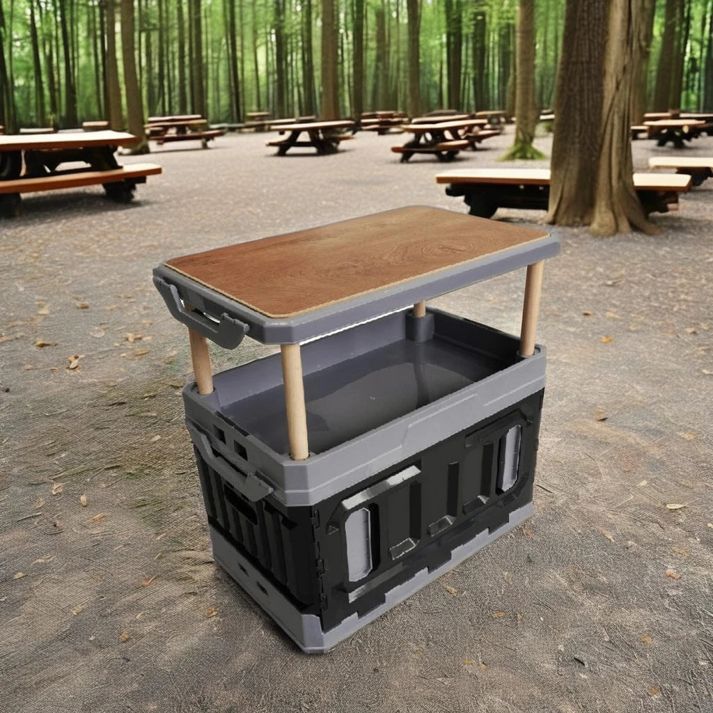 Foldable Rectangle PP Injection Molded Plastic Storage Box 55L Large Capacity Waterproof Handles for Camping Car Outdoor Use