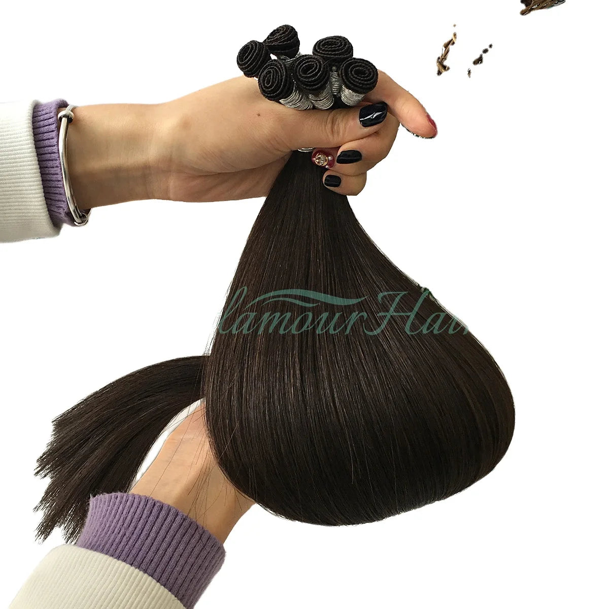 U Glamour Hair 2024 Russian 100% Virgin Cuticle Aligned 50g Black Human Hair Extension Hand Tied Hair Weft