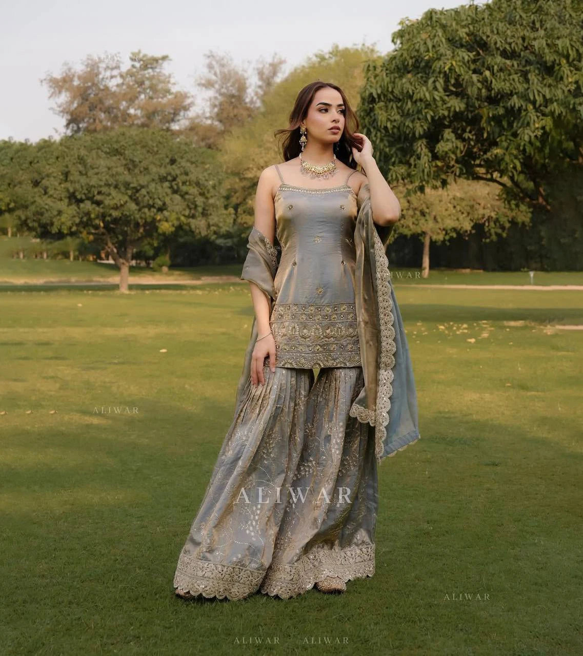 Designer Traditional Ethnic Wear Readymade Sharara Gharara Georgette Fabric Indian Embroidery Work Slim Fit Winter Summer MegaBDM