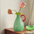 Modern Handmade Glass Pitcher Vase with Unique Handle Design Artistic Decorative Vase for Home Interior Decor MegaBDM
