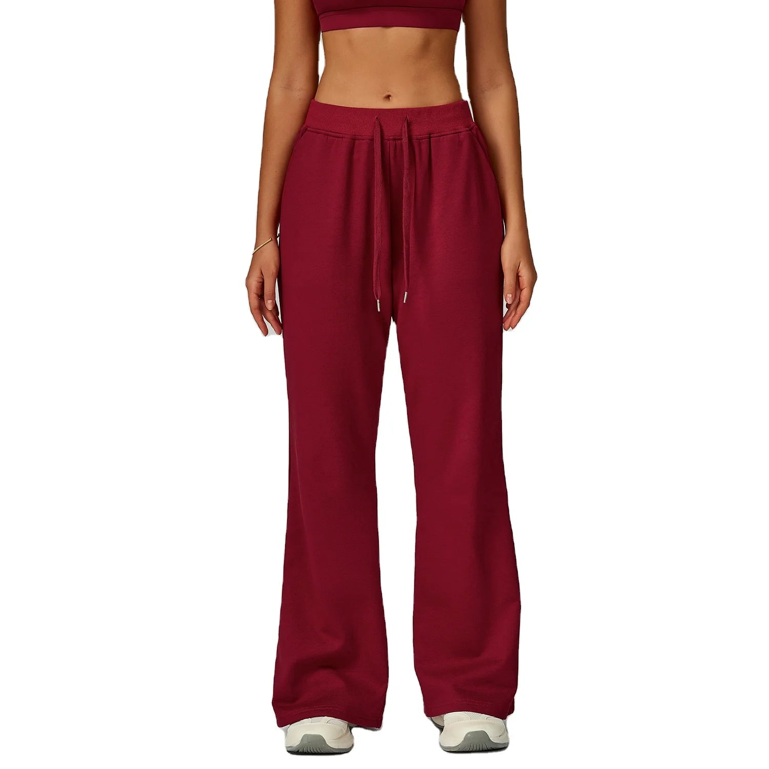 GC High-waisted Loose Sportswear with Drawstring Pockets Straight-leg Casual Trousers Versatile Sports Yoga Pants for Women