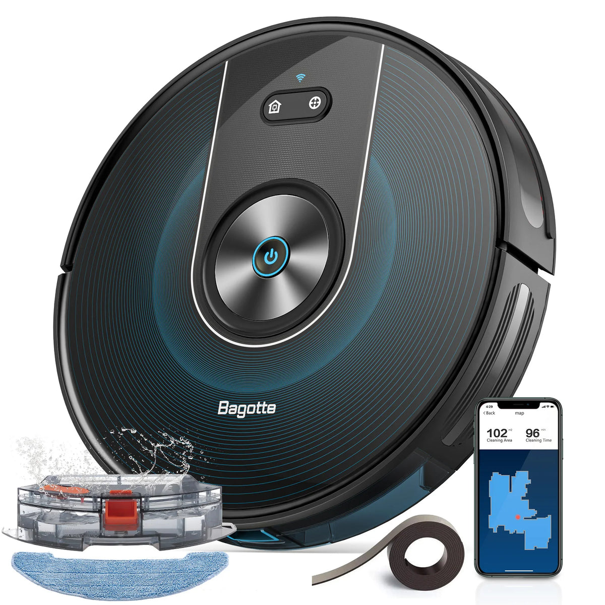 Bagotte Autonomous Wireless Floor Vacuum Cleaning Robot Smart Life Automatic Duct Mopping for Household Hotel Garage MegaBDM