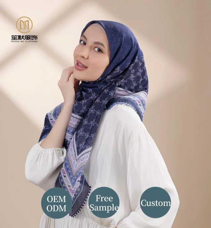 Printed Cotton Voile Hijab Scarf with Floral Pattern Shinny Hem for Muslim Women Wholesale Pour Femme