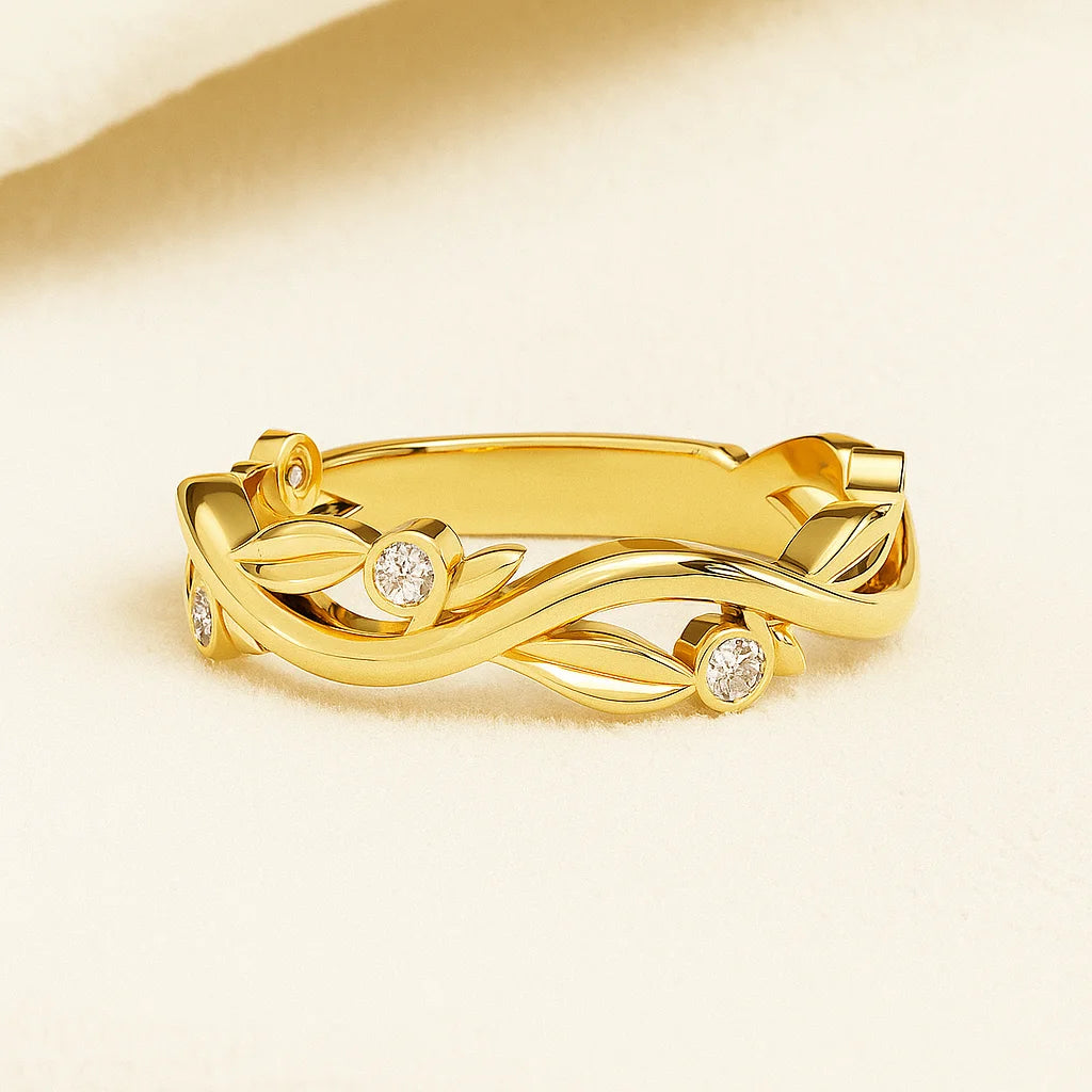 Classic 925 Sterling Silver 14K Gold IGI Certified Moissanite Leaf Design Wedding & Party Elegant Ring for Women