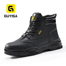 GUYISAFactory Direct Sales Safety Shoes Non-slip Wear-resistant Rubber Sole Outdoor Work Winter Warm Iron Toe Safety Shoes